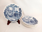 Jogo de 6 Pratos Rasos em Ceramica Vitrificada Oxford azul e branca cena Carruagem .Medida: 26 cm diametro