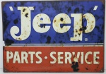 DECORAÇÃO - Placa decorativa retangular, JEEP - PARTS SERVICE. Med. 29x41 cm. Pequena falta. Produto conforme fotos originais do lote.