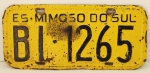 COLECIONISMO - Placa automotiva - Mimoso do Sul - ES - BI 1265. Produto conforme fotos originais do lote.