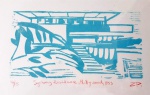 Zaven Paré (1961). SJOBERG RESIDENCE. Los Angeles, 1999. Linoleogravura (Velin d'Arche). Exemplar 14/15. 32 x 42 cm. Assinado com as iniciais do artista no cid. R$ 275,00.