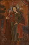 Peru, idade indeterminada. SÃO JOSÉ E O MENINO JESUS. Óleo sobre tela. 81 x 54 cm (mi); 92 x 65 cm (me).