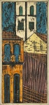 MARINHO - Desenho de casas esculpido em madeira, com policromia, assinado, med. 24X51cm 