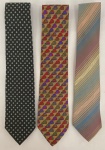 Lote com 3 gravatas de grifes italianas: Missoni, Fendi e Ermenegildo Zegna. Duas vintages e uma conteporânea. 