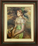 Reproducção colada em aucatex de Pierre-Auguste Renoir – Young Girl with a Flower Basket, med. 29X39cm, com moldura em madeir med. 45,5X55cm