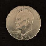 Moeda de 1 dólar americano 1971 em níquel. Med. 3,7cm de diâmetro