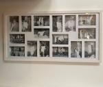 Porta-retrato em madeira na cor branca, para 16 fotos 9X14, med. 43X83cm - Com desgastes