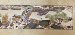 Faixa bordada em seda decorada com paisagem do Festival Qing Ming - Dinastia Song , feito à mão. Med. 44X188cm - Em excelente estado, na caixa original. 