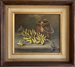 Autor não identificado. Natureza morta com bananas. Óleo sobre placa. 21 x 25 cm. Medida total com a moldura: 35 x 39 cm