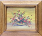 Mirian. Cesta com flores. Óleo sobre placa. 14 x 16 cm. Medida total com a moldura: 22 x 25 cm
