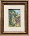 Vellardi. Homens e cavalos. Óleo sobre placa. 18,5 x 12,5 cm. Medida total com a moldura: 36,5 x 30 cm