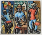 G. D. Personagens. 3 talhas. Maior: 40 x 16 cm