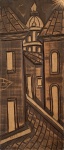 Carlos. Rua com casas. Talha. 50  x 22 cm.