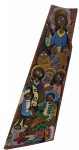 J. Marcos. Personagens. Talha. 109 x 40 cm. Datado de 1973