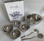 7 peças de inox para sobremesa: Bowl: 26 x 26 x 14 cm. 6 mini bowl´s:  14 x 14 x 7 cm. Caixa 39 x 30 x 15 cm (caixa)