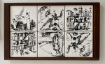 TROPIC-ARTE. Bandeja com 6 azulejos. 52 x 33,5 cm.