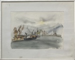 Eliso (?) Barcos. Aquarela. 25 x 35 cm. Medida total com a moldura: 40,5 x 50,5 cm