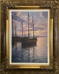 Sem assinatura. Barcos. Óleo sobre tela. 37 x 27 cm. Medida total com a moldura: 51 x 41 cm. Apresenta perda de matéria.