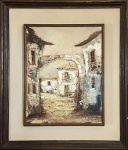 Autor não identificado. Vilarejo. Óleo sobre tela. 29 x 23 cm. Medida total com a moldura: 46 x 39,5 cm. Apresenta perda de matéria
