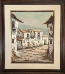 Pascual. Casas. Óleo sobre tela. 45 x 37 cm. Medida total com a moldura: 65 x 58 cm.