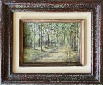 Nora Amaral. Parque. Óleo sobre tela. 16 x 22 cm. Medida total com a moldura: 30 x 36 cm