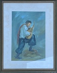 Autor não identificado. Homem com violão. Óleo sobre placa. 31 x 22 cm. Medida total com a moldura: 46 x 37 cm