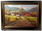 QUADRO, uma (1) paisagem rural, pintura acadêmica iconográfica, Escola (sem assinatura), OST, medindo 112,5 x 82 cm.