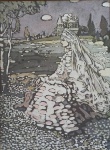 LITO COLORIDA, Dama e Castelo, (reprodução), medindo com moldura 97 x 76 cm.