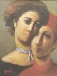 QUADRO, figuras femininas, OSE, assinatura não identificada no CIE, medindo 52,5 x 40,5 cm, moldura 80,5 x 68,5 cm.