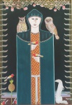 FRANSOUFER, Mulher com Pássaros, Frutas, Doninha e Dedos, OST, assinado e datado 1989 no CIE, medindo 99 x 69,5 cm, moldura 121 x 91,5 cm, (Francisco Sousa Ferreira, nome artístico Fransoufer, 1958, Bequimão, MA, escultor e pintor autodidata, além de ativista em prol das comunidades mais carentes; um dos seus quadros O Bumba Meu Boi, foi premiado na Bélgica).