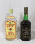 BEBIDAS - Lote contendo duas garrafas de bebidas sendo A) uma garrafa de GORDON'S, Especial Londres Dry Gin, destilado na Inglaterra, lacrada, contendo 1 litro de bebida; B) uma garrafa de "REAL VINICOLA PORTO *PÁTRIA*", vinho produzido em Portugal, possui 19% de graduação alcoólica, não lacrada, com capacidade para 750 ml de bebida. NÃO GARANTIMOS A INTEGRIDADE DOS LÍQUIDOS.