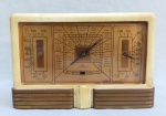 DIVERSOS, um (1) antigo Termômetro, Barômetro e Hidrômetro, de mesa, estante ou cornija, gabinete Art Deco em baquelite ou símile, falta ponteiro de marcação da temperatura, marca WEATHER, modelo Taylor Stormoguide, usado e não testado.