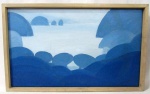 ABSTRATO - O.S.E. - Quadro pintado à mão na cor azul, com desenho abstrato, sobre moldura de madeira na cor clara. Sem assinatura. Medida da tela: 34 x 55 cm/ medida da moldura: 36 x 58 cm.