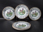 FAIANÇA - WOODLAND - WOOD & SONS - BURSLEM ENGLAND - Seis pratos para sobremesa em faiança inglesa vitrificada branca, galeria central apresentando bucólica cena de fazenda policromada, seguida de bordas ricamente decoradas com motivos vegetalinas, finalizando com faixa em zig zag, marcados no fundo. Medidas 17,5 cm de diâmetro. Em perfeito estado! Vide fotos!