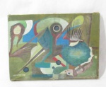 CRESPAN, pintura surrealista abstrata, OST, assinado e datado 79 no CIE, sem moldura, verso: localizado Olinda, medindo 33 x 24 cm, chassi demanda reparo.