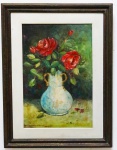 QUADRO - M. BELTRAME - "Vaso com rosas vermelhas", assinado c. i. e. datado (1978), dedicatória do autor no verso. Med. 58x38 cm e 80x60 cm.