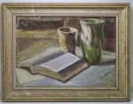 QUADRO -Pintura sobre Eucatex, assinado e datado 1962. Med.