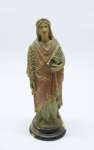 ARTE SACRA - Santa Cecília em estuque policromado, antiga. Alt. 20 cm. Bicado.