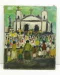 QUADRO - Arte Naif, OST, Tela, Igreja. Assinatura não identificada. Med. 27x22 cm.