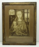 GRAVURA - Madonna e Criança, do típtico de Maerten Van Niewwenhove - O original se encontra em no Museum da Bélgica. Med. 38x20 cm e 41x33 cm. Envidraçado e emoldurado, resquício de douração.