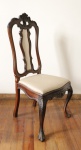 MOBILIÁRIO - Cadeira Dom João em Jacarandá, assento estofado em cetim marrom. Med. 110x54x42 cm. Pequenas faltas.