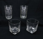 DEMI CRISTAL - Lote de 4 copos, sendo 2 whisky e 2 lapidados. Med. 11 cm e 9 cm.