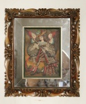 CUSQUENHO - Belo Cusquenho - OST - Paspatur em espelhos, moldura em madeira. Med. 21x17 cm e 40x37 cm.