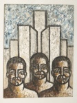 QUADRO - Tela sobre eucatex - Guy Joseph - Não entitulado - representado rostos. Med. 80x60 cm.