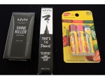 Kit beleza com 3 produtos americanos sendo dois NYK Shine Killer e Eye Liner Artiste e terno de Lip Palm Carmex.