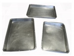 Terno de tabuleiros em inox, 40 x 28 e  35 x 25 cm.