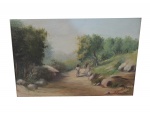 A. Camilla, Óleo sobre Eucatex, representando paisagem. Acid com dedicatória no verso,  40 x 26 cm.
