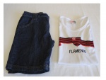 Duas peças de vestiário infanto juvenil masculina sendo uma camiseta do Flamengo  e 1 bermuda Jeans n.3