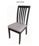 Quatro cadeiras em madeira espaldar alto vasado e assento sintético, 44 x 46, Alt. 100 cm.