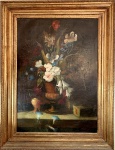 QUADRO - OST / ESCOLA EUROPÉIA. NATUREZA MORTA, MEADOS DO SÉCULO XIX, ASSINADO NO CID. J. P. SENTA. RESTAURAÇÃO PROFISSIONAL PARA CONTER CRAQUELAMENTO REALIZADA NA DÉCADA DE 90, PELA MUSEÓLOGA RESTAURADORA, MARIA LÍDIA P. A. GONÇALVES. MEDIDAS: 90 X 64. MEDIDA TOTAL (COM MOLDURA); 103 X 87.