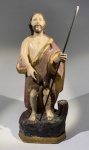 ARTE SACRA  IMAGEM BRASILEIRA EM MADEIRA, REPRESENTANDO SÃO JERÔNIMO. ALTURA TOTAL:  26,5. SINAIS DE DOURAÇÃO TARDIA.